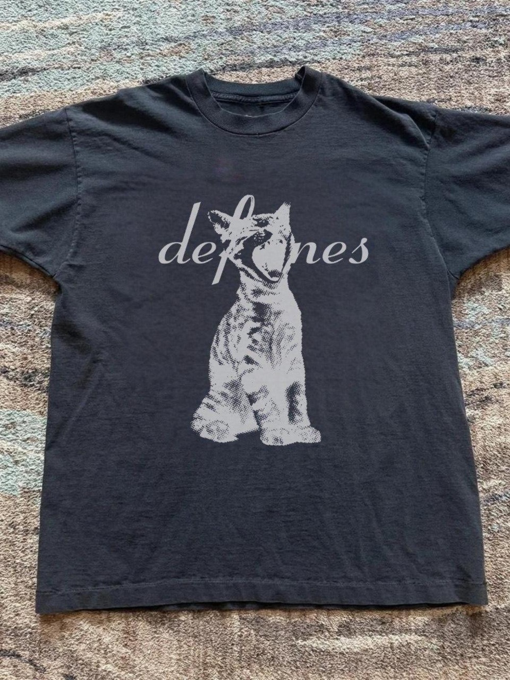 Gildan Black Tee with White Cat 'deftones' Graphic